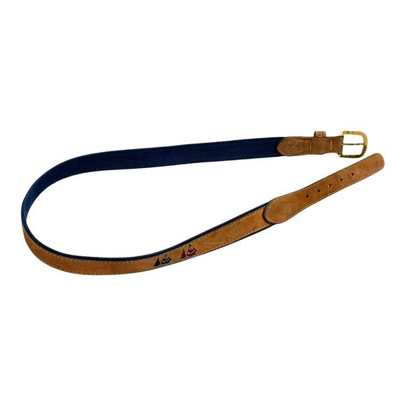 Zep-Pro Sailboat Embroidered Nubuck Tan Made in USA Leather Belt 36 - Picture 3 of 6
